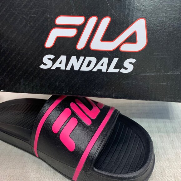 Fila Sleek Slide ST Womens Sandals Size 10  Black With Pink Logo - Picture 4 of 5